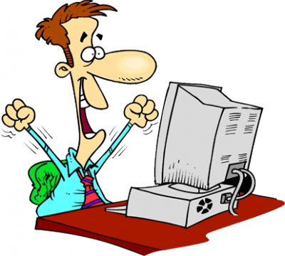 Aufgabenstellung Clipart - Cartoon Person On Computer (400x360)