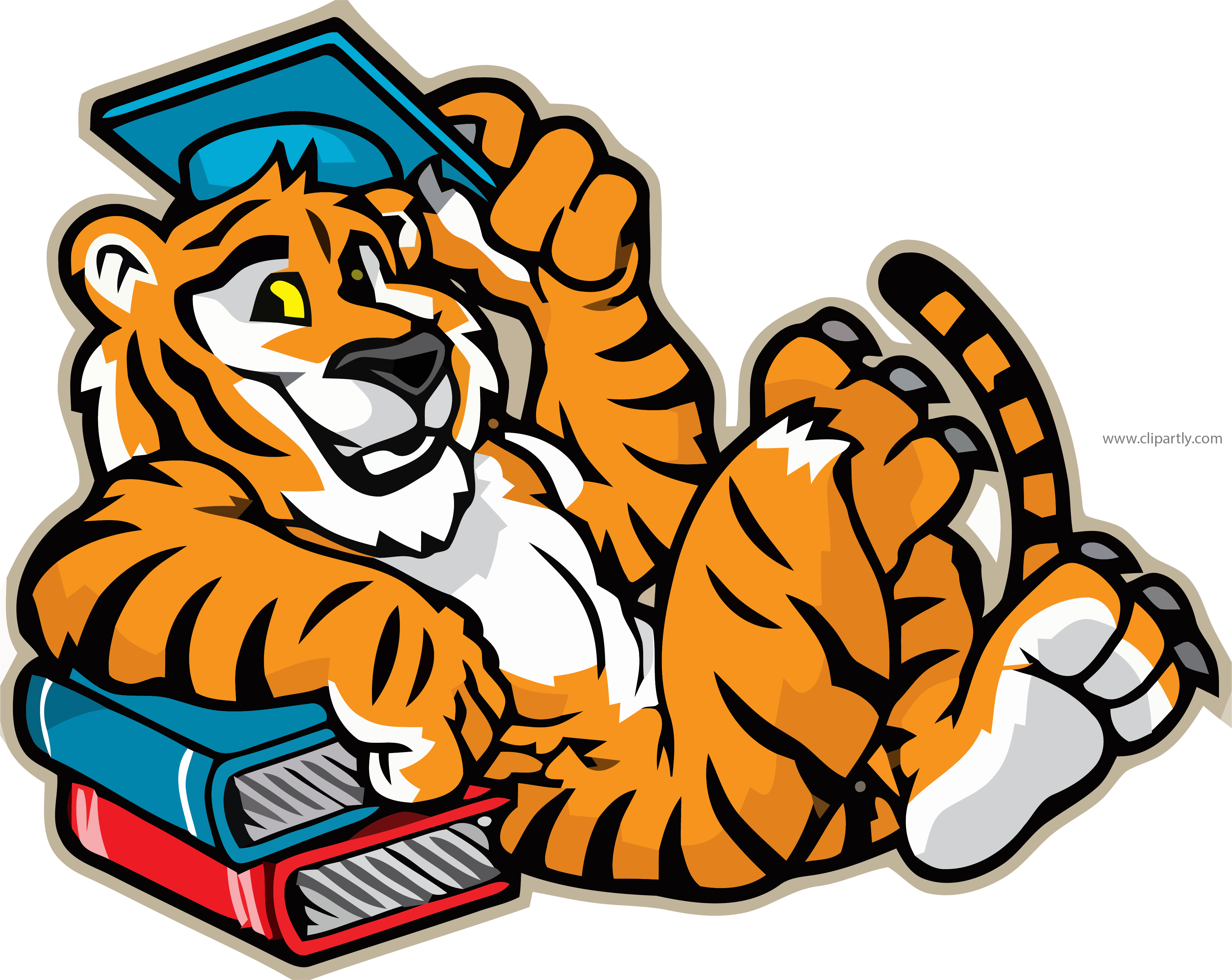Tigger Mascot Graduate Illustration Clipart Png Image - Tiger With Graduation Cap (3967x3156)