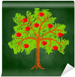 Apple Tree Drawing On Blackboard Wall Mural • Pixers® - Drawing (400x400)
