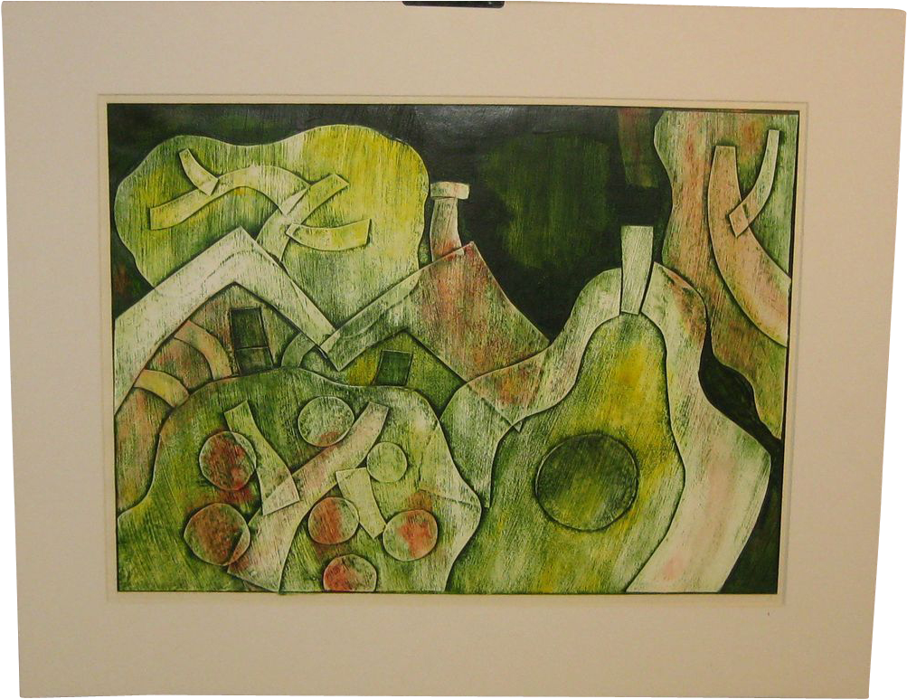 Blair Lent 'green Roofscape W Apple Tree' Modernist - Modern Art (1002x1002)