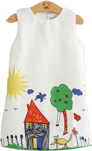 Trendy Girl Dress With House Pattern - Bear Leader Autumn&winter Graffiti Print Design (424x699)