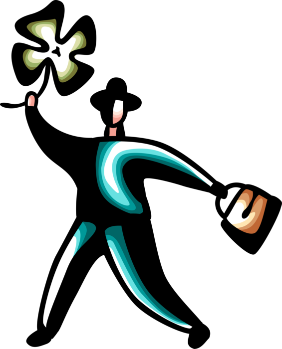Vector Illustration Of Businessman With Four-leaf Clover - Vector Illustration Of Businessman With Four-leaf Clover (565x700)