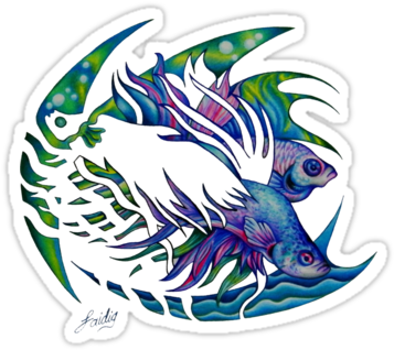 Siamese Fighting Fish Sticker Featuring Art By Aarron - Siamese Fighting Fish (375x360)