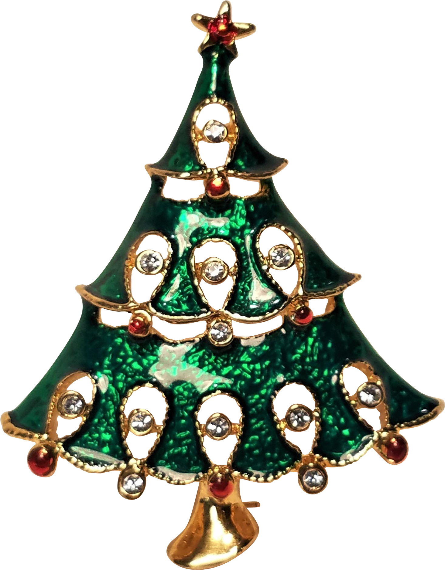 Vintage Christmas Green Enamel Tree Pin With Rhinestones - Christmas Ornament (1877x1877)