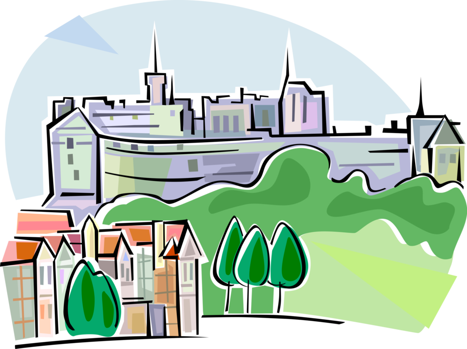 Vector Illustration Of Edinburgh Castle Historic Fortress, - Edinburgh Castle Clipart (937x700)