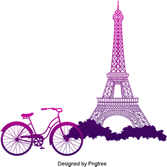 The Pink Tower Under The Bike Vector, Flower Baskets, - Eiffel Tower Wallpaper Black And White (360x360)