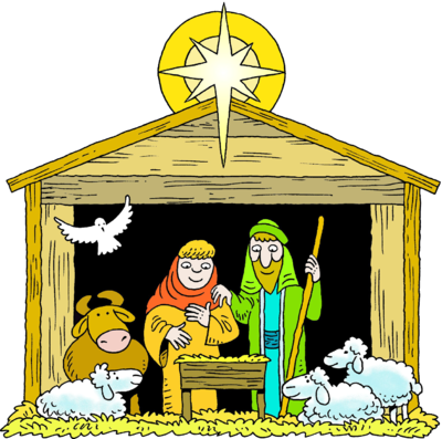 A Star Over A Manger With Mary Joseph Baby Jesus And - Jesus In The Stable Clipart (400x397)