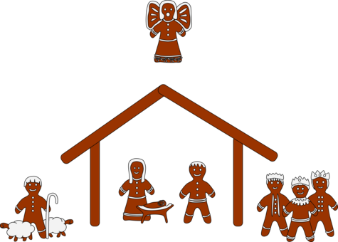 Gingerbread House Clip Art Christmas Nativity Scene - Nativity Clipart (475x340)