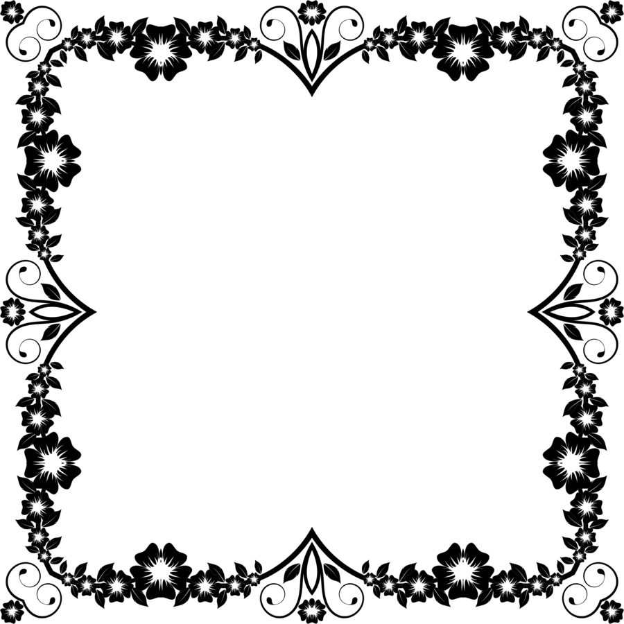 Download Flower Frame Black And White Png Clipart Borders - Frames Black Flower Png (900x900)