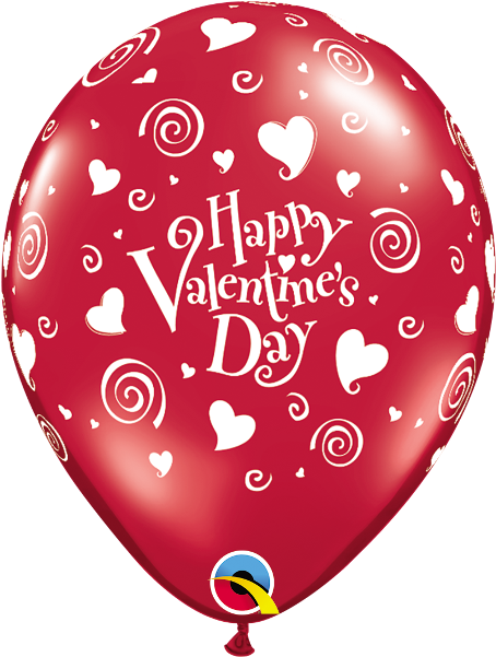 Valentine's Swirling Hearts Jewel Ruby Red 11" Balloon - Happy Valentine's Day Qualatex Balloons (600x600)