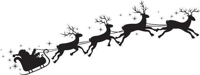Reindeer Clipart Sleigh Santa Yopriceville Picturesque - Santa Sleigh Silhouette Png (678x256)