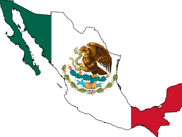 Flags Clipart Mexican - Mexico Flag On Country Outline (640x480)