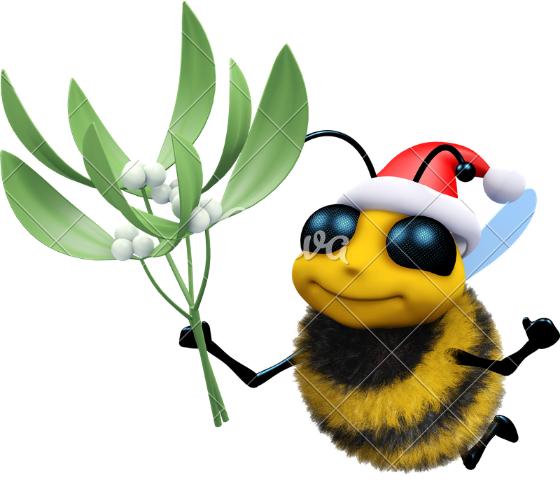 3d Santa Honey Bee With Mistletoe - Santa Honey (800x689)