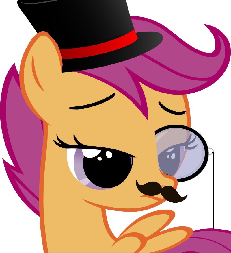 Classy, Hat, Monocle, Moustache, Safe, Scootaloo, Simple - Clip Art (800x875)