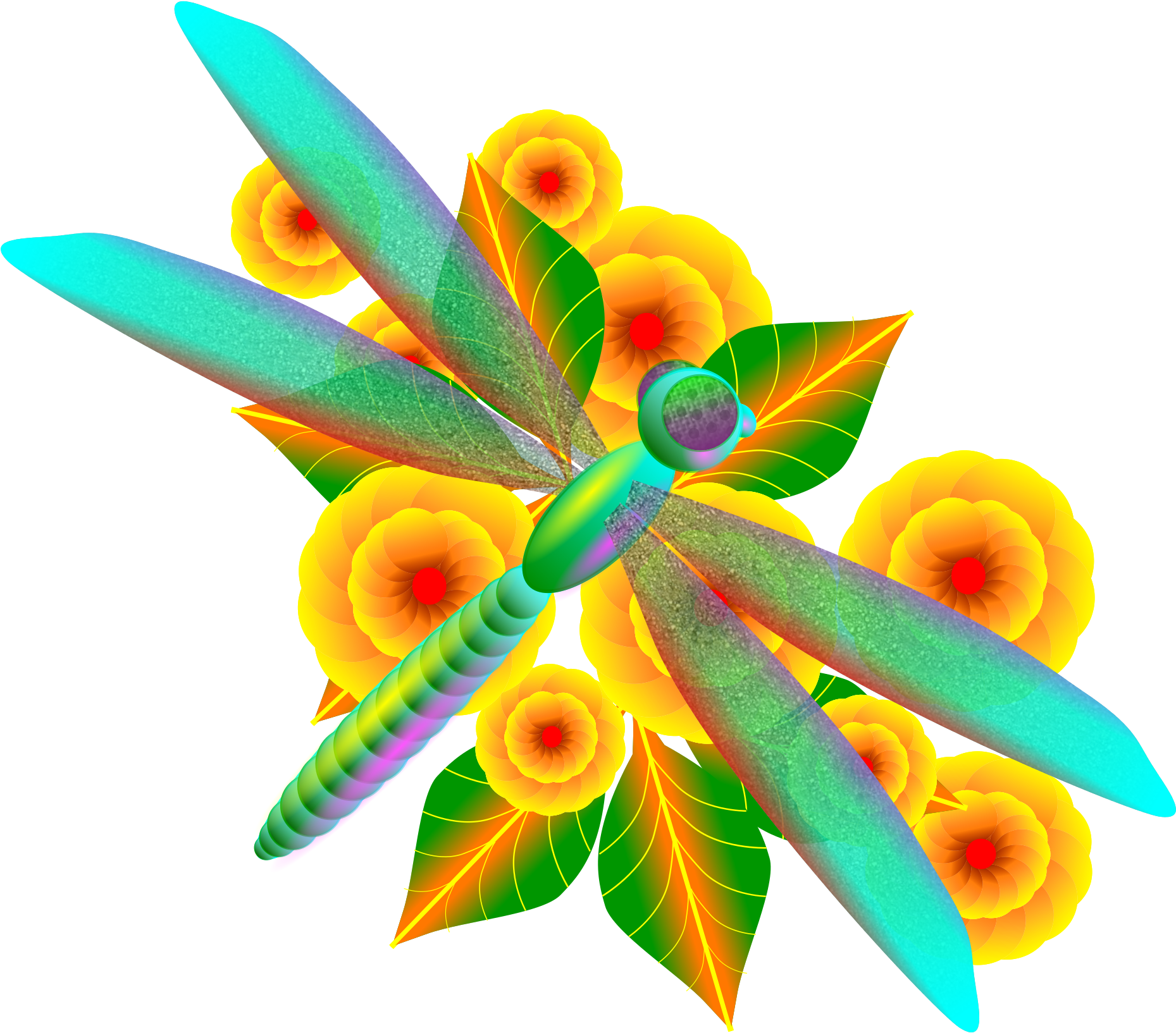 Big Image - Dragonfly Flowers (2400x1855)