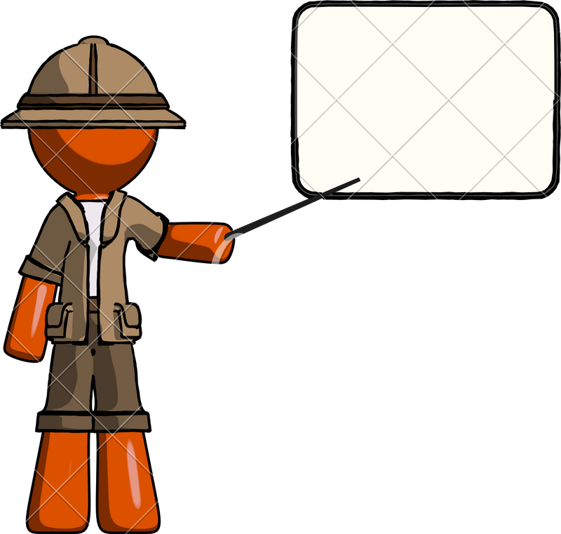 Orange Explorer Ranger Man Giving Presentation - Stock Photography (800x761)