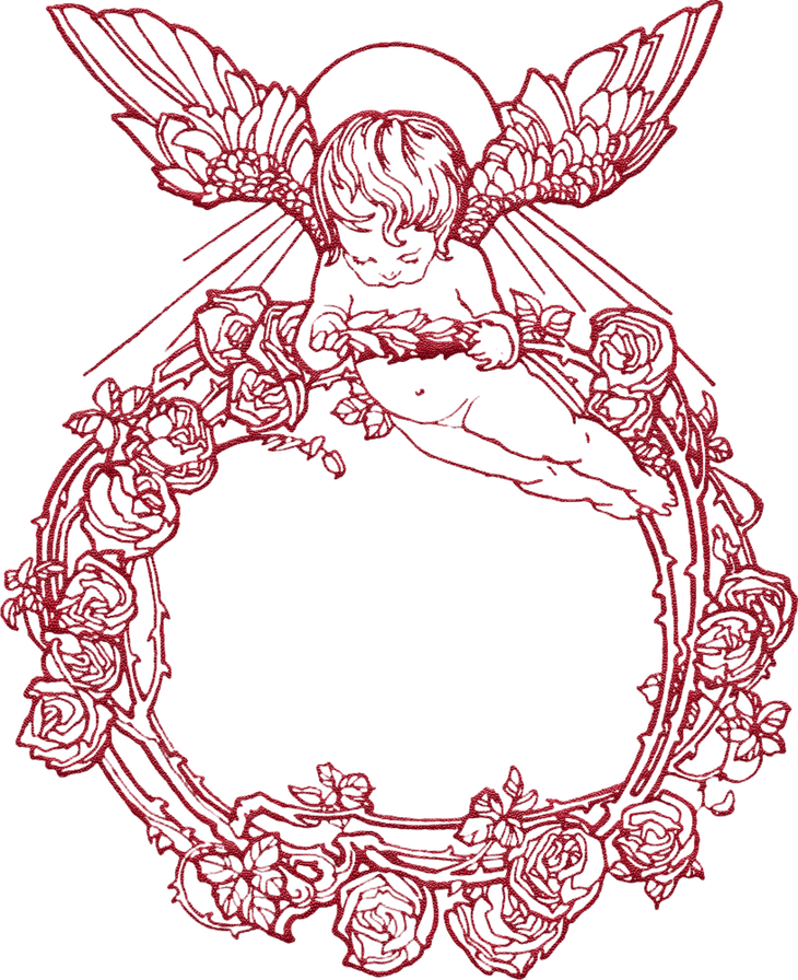 Cherub Rose Wreath Ex Libris - Angel Frame Png (730x896)