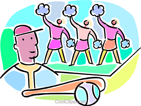Baseball Player And Cheerleaders Royalty Free Vector - Baseball (480x359)