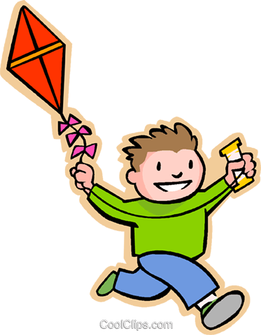 Boy With A Kite Royalty Free Vector Clip Art Illustration - Fly A Kite Cartoon (373x480)