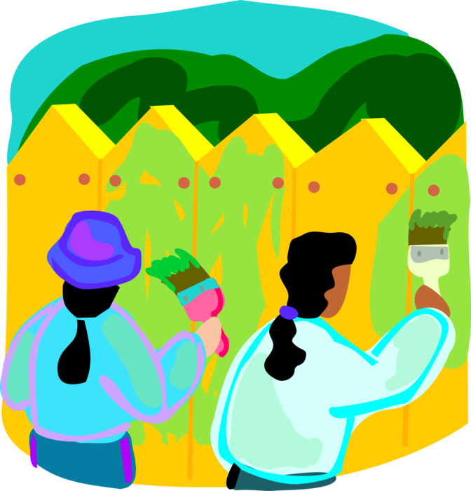 Vector Illustration Of Children Painting Fence With - Prevencion De La Delincuencia Juvenil (672x700)