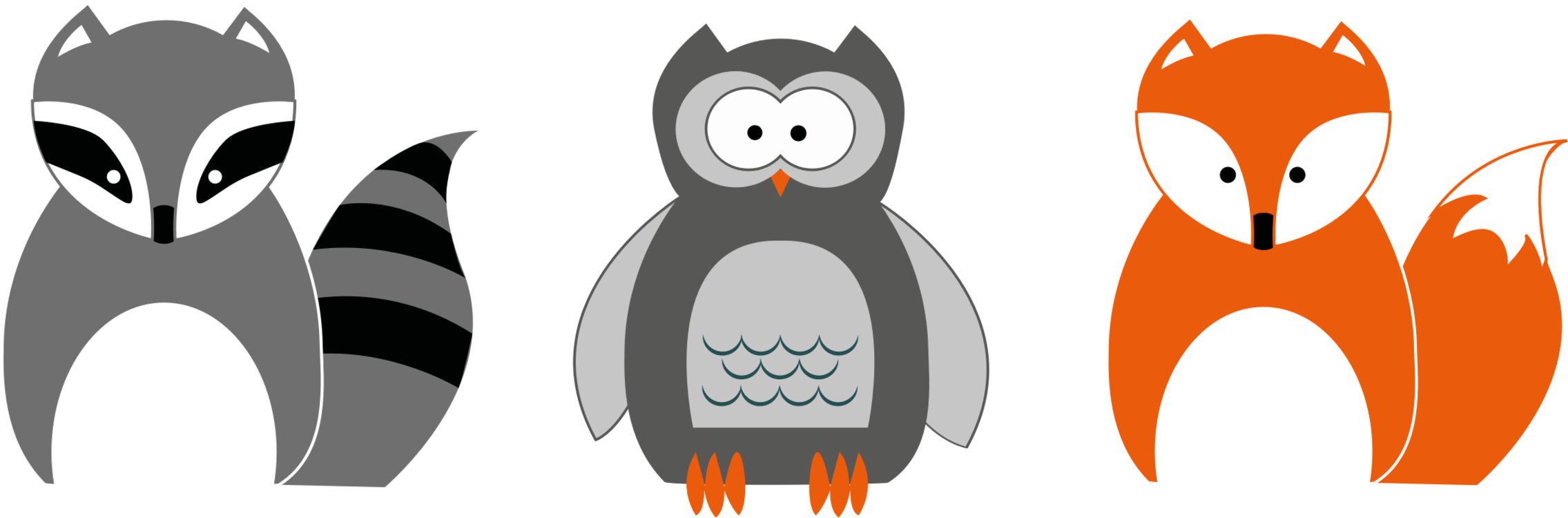 All Photo Png Clipart - Raccoon, Owl And Fox Trio Note Cards (2271x750)