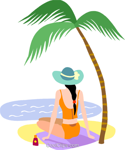 Beach Scenes Royalty Free Vector Clip Art Illustration - Woman On The Beach Clipart (402x480)