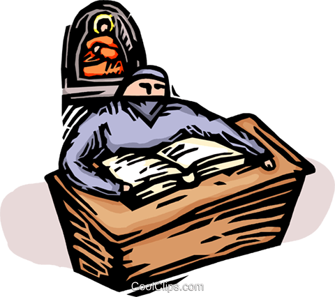 Priest Reading The Bible Royalty Free Vector Clip Art - Priest Reading The Bible Royalty Free Vector Clip Art (480x426)
