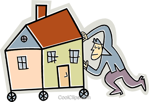 Man Moving His House On Wheels Royalty Free Vector - Cartoon (480x327)
