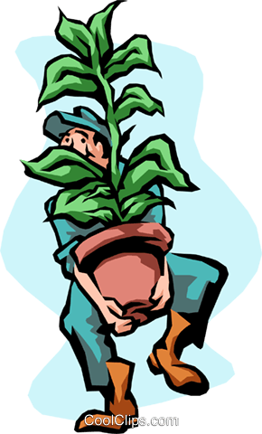 Moving Royalty Free Vector Clip Art Illustration - Carrying A Plant (290x480)