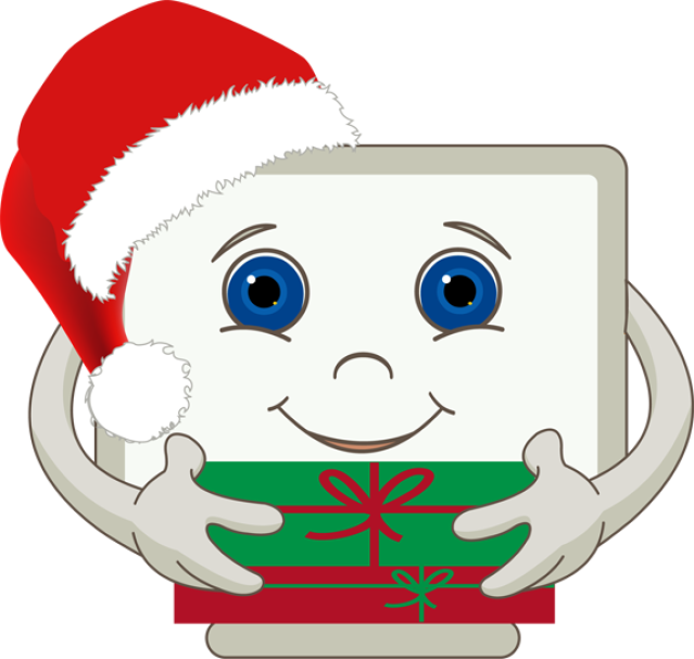 Computer With Santa Hat And Gifts - Computer And Gift Clipart (639x607)