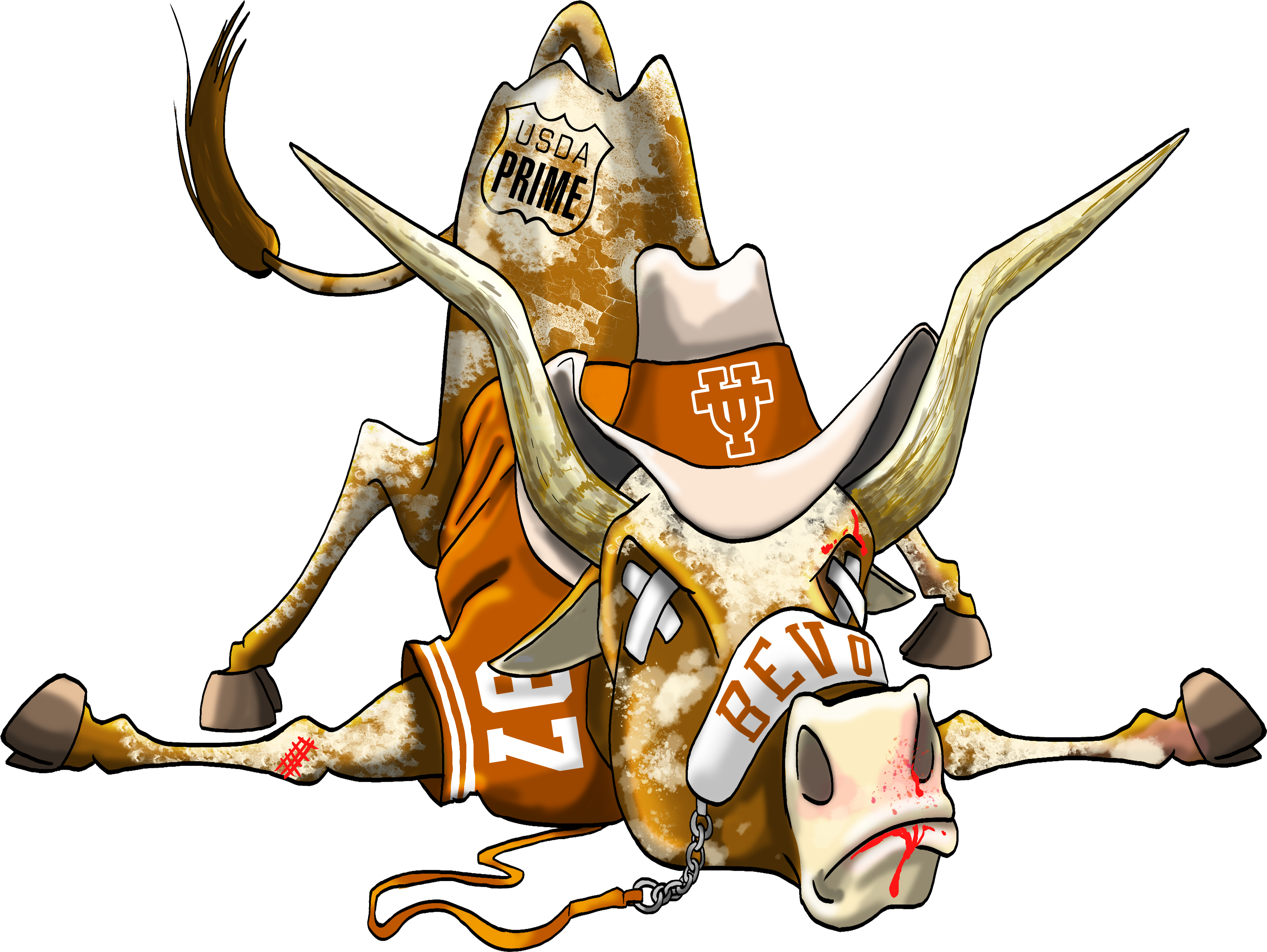 Defeated Texas Longhorn Mascot Cartoon Caricature Illustration - Ut Longhorn Cartoon Png (4200x3300)