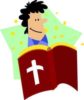 Happy Man Reading Bible - Read Bible Cartoon Png (339x400)