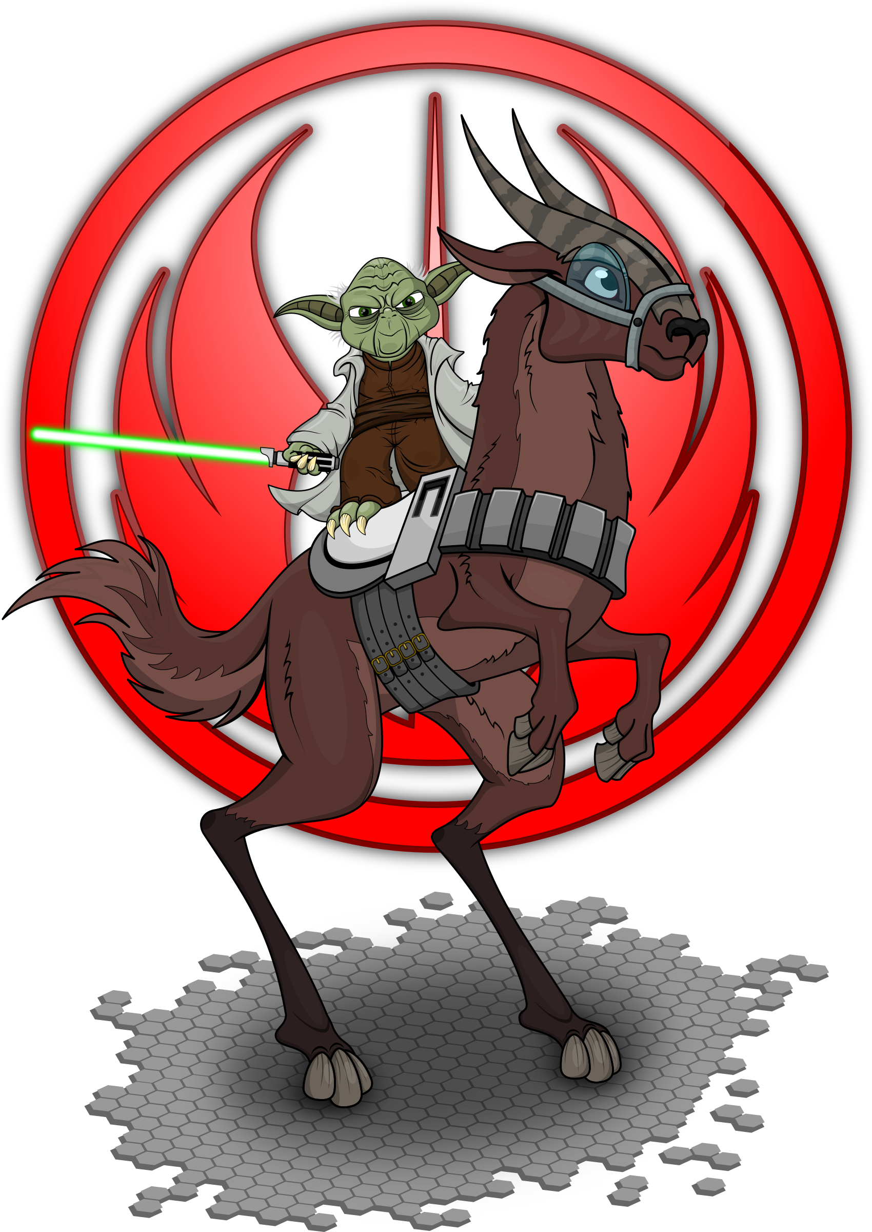 Star Wars Maestro Yoda Y Su Kybuck - Yoda Montando (1700x2400)