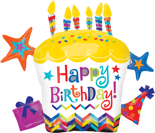 28" Happy Birthday Cupcake Star Supershape Foil Balloon - Cartoon Birthday Cup Cake (500x500)