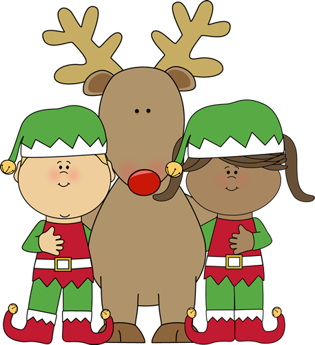Reindeer Clipart December - Cartoon Elf And Reindeer (457x500)
