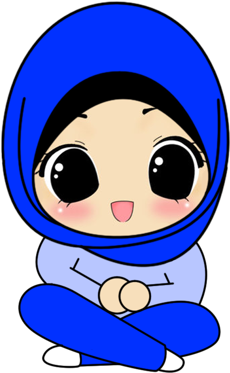 Doodle Muslimah Duduk Biru - Kartun Muslimah Comel (500x800)