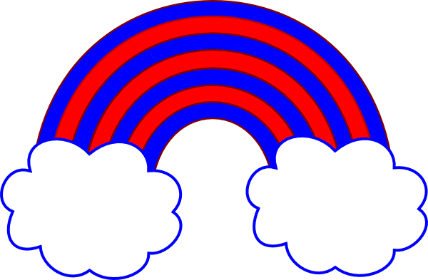 Red And Blue Rainbow With 2 Blue Clouds Clip Art At - Red And Blue Rainbow (600x393)