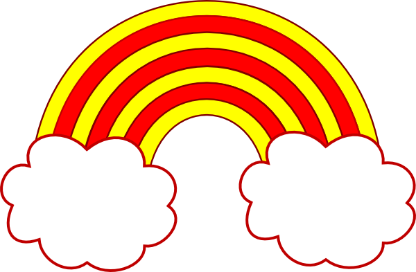 Red And Yellow Rainbow With 2 Red Clouds Clip Art - Red And Yellow Rainbow (600x393)