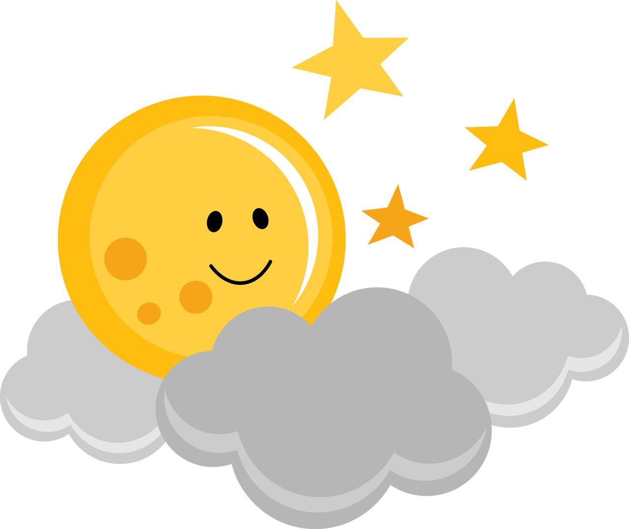 Cute Moon With Clouds And Stars, $0 - Cute Moon Clipart (1280x1076)