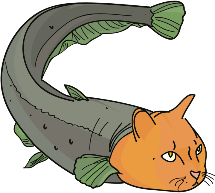 Clipart Of A Catfish - Cat Fish Cartoon (1024x668)