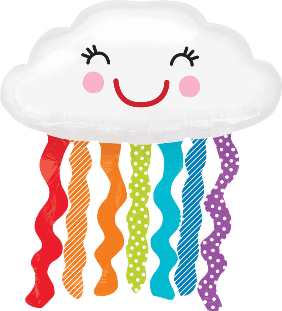 Happy Cloud Balloon With Rain Streamers - 30" Supershape Rainbow Cloud Balloon Packaged - Mylar (928x1024)