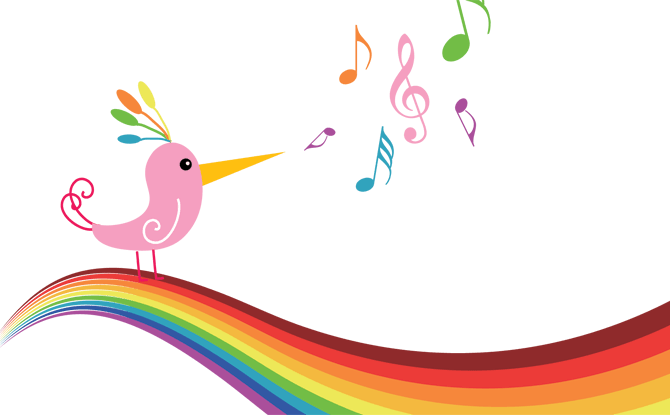 Rainbow Butterfly Clipart Spring Music Concert - Rainbow Music Notes Png (670x415)