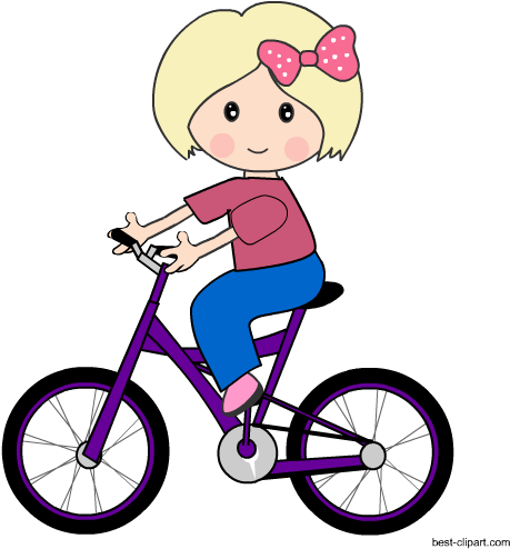 Girl Riding A Purple Bicycle Clip Art - Kid Riding Bike Clipart (550x550)