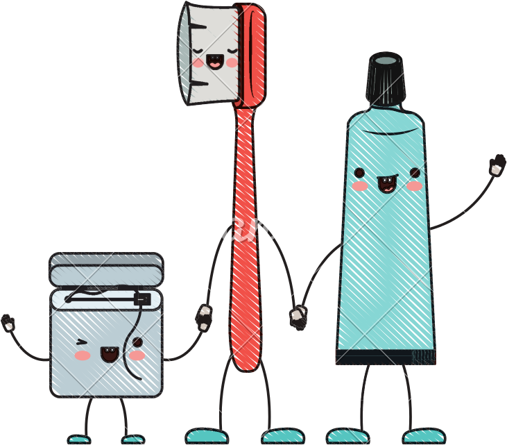 Dental Floss, Toothbrush And Toothpaste Character - Toothpaste Floss Toothbrush Cartoon (800x800)