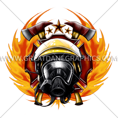 Fire Fighter Emblem Production Ready Artwork For T-shirt - Fire Fighting Helmet Art (385x385)