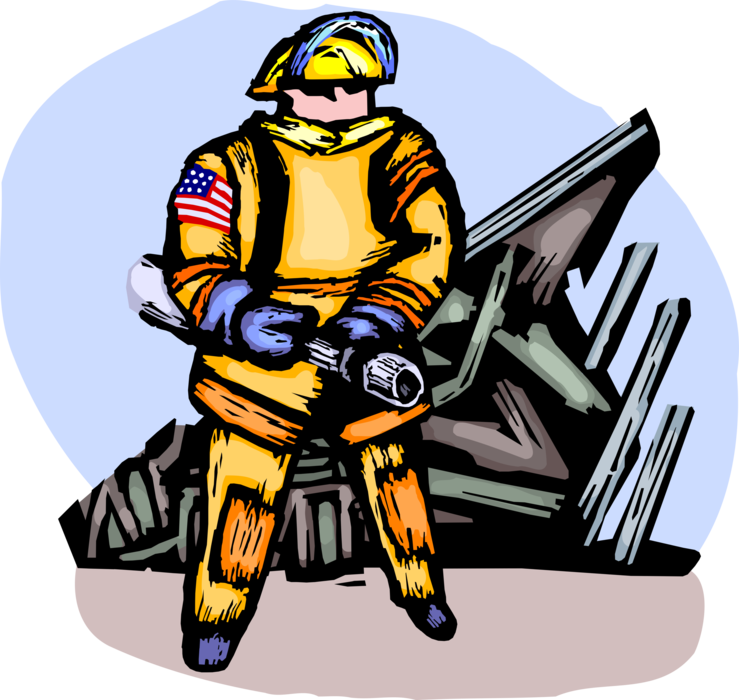 Vector Illustration Of Firefighter Fireman With Fire - Illustration (739x700)