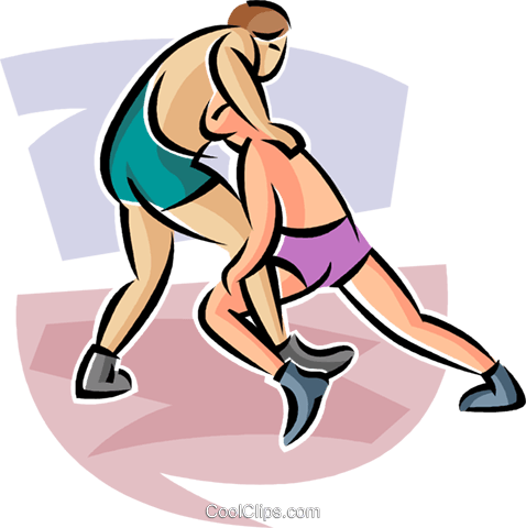 Wrestlers Royalty Free Vector Clip Art Illustration - Two Men Wrestling Cartoon (478x480)