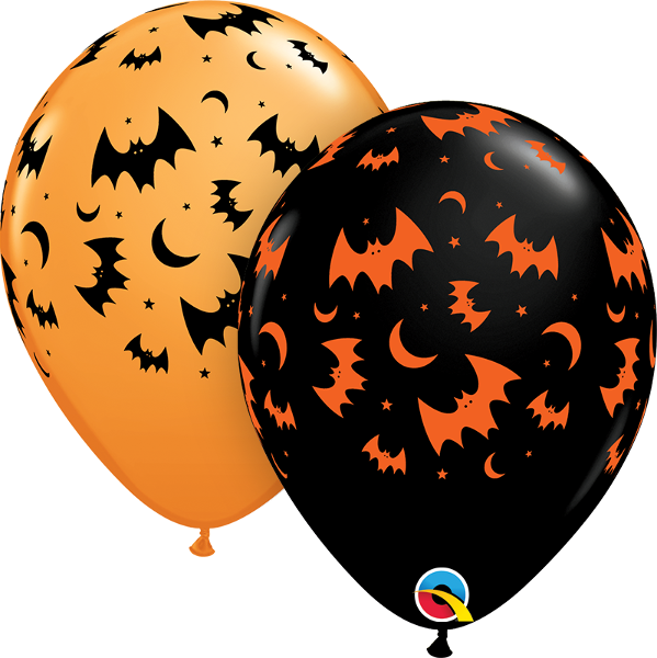 Flying Bats & Moons Balloons - Halloween Latex Balloons (599x600)