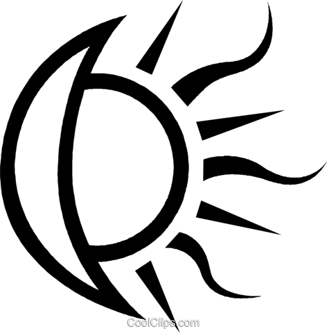 Moon And Sun Royalty Free Vector Clip Art Illustration - Lua E Sol Vetor (472x480)