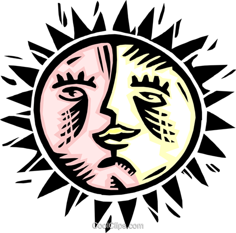Sun And Moon Combo Royalty Free Vector Clip Art Illustration - Unity And Harmony Composition (480x474)